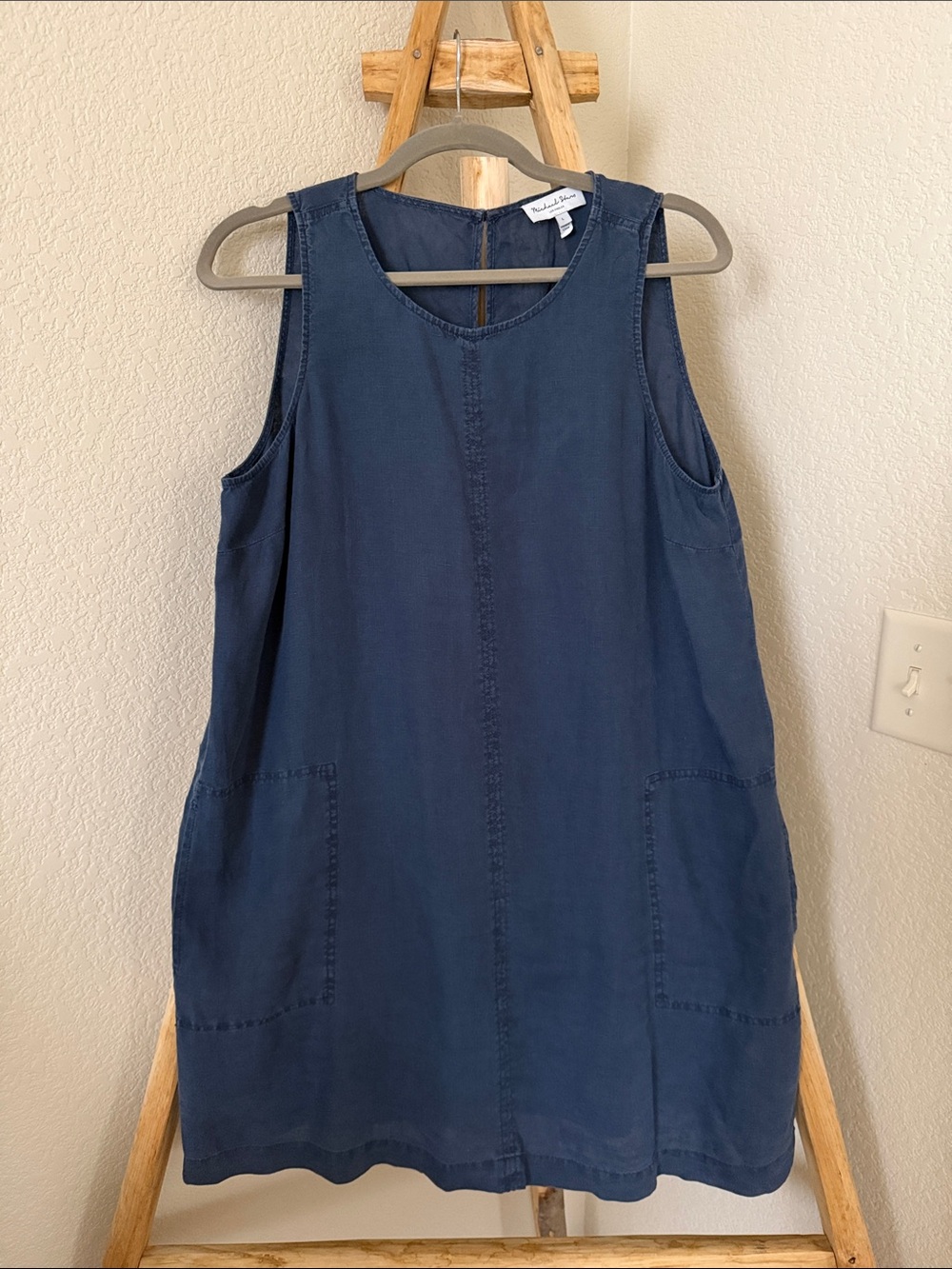 Michael Stars Delilah Linen Navy Sleeveless Pocket Shift Dress
